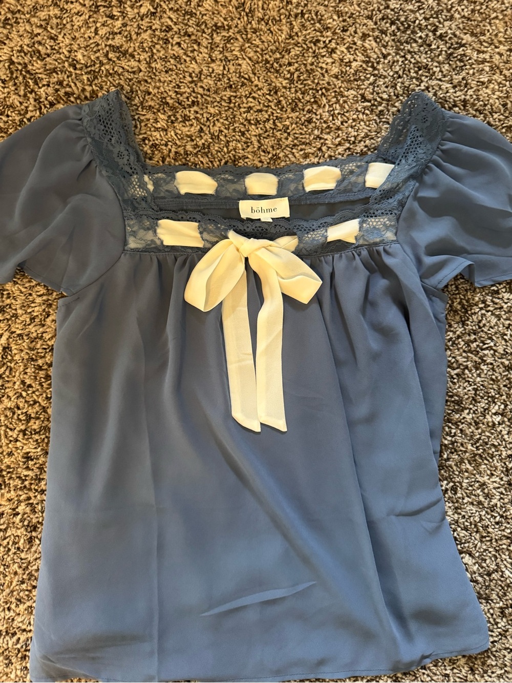 Blue Lace Trim Blouse